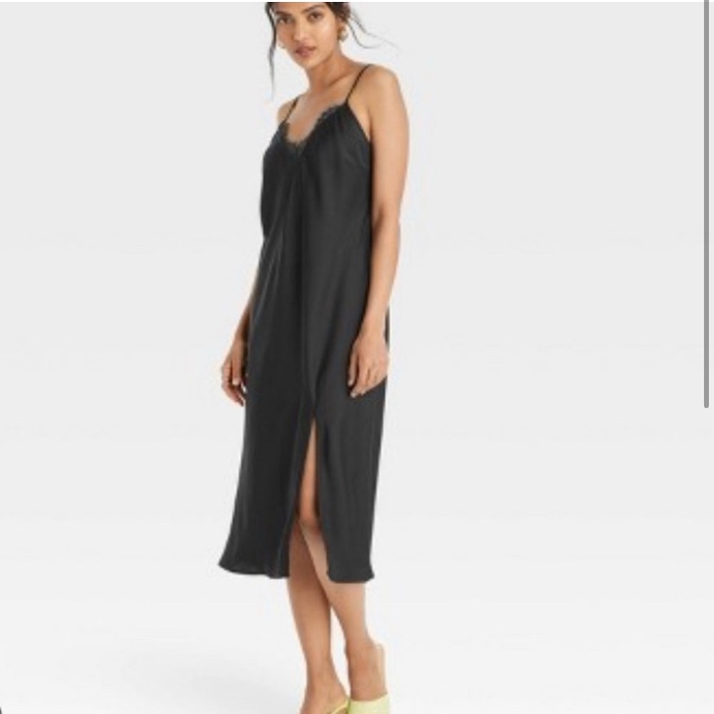 NWT A New Day Women's Sleeveless Cami Lace Trim Black Dress Sz XL w/ slit